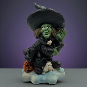 K's Collection Witch Figurine‎ Flying On Broom Halloween Ghost Pumpkin VTG Read